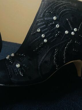 Sam Edelman Black Beaded Pearl Accent Ankle Boots